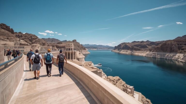 Visitors exploring Hoover Dam day trip from Las Vegas.