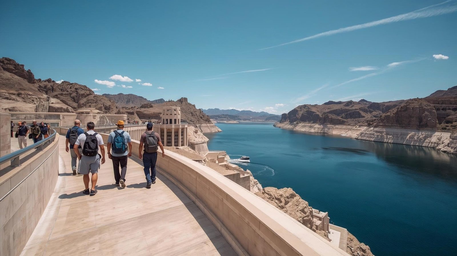 Visitors exploring Hoover Dam day trip from Las Vegas.