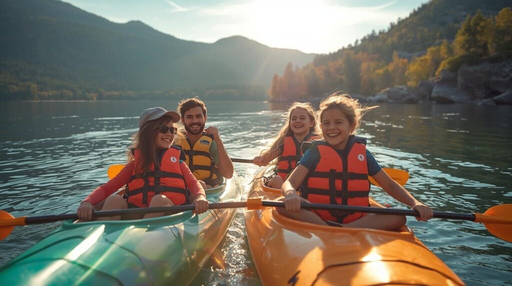 "Family kayaking on Mirror Lake - top Lake Placid family activities summer"