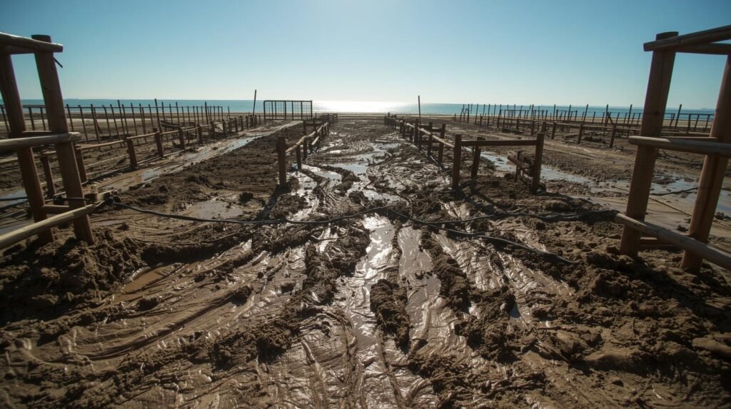 Mud run obstacle course with sandy coastal terrain in Virginia Beach