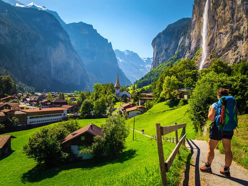 Snow-free high alpine hiking trail in Switzerland during late summer